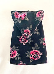 Black and Pink Roses Sleeveless Hoodie Dress