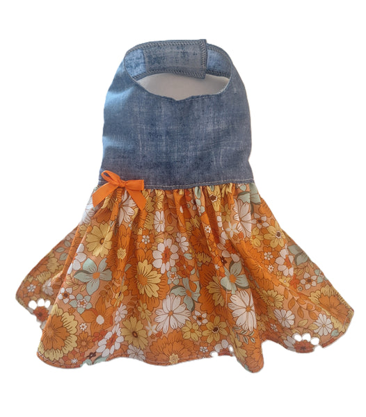 Denim and Orange Floral Dress