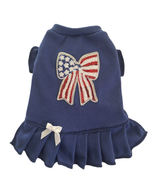 Sequin Bow Patriotic T Shirt Dress