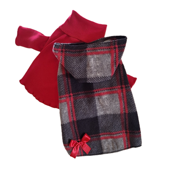 Pretty Red and Gray Plaid Hoodie Dress