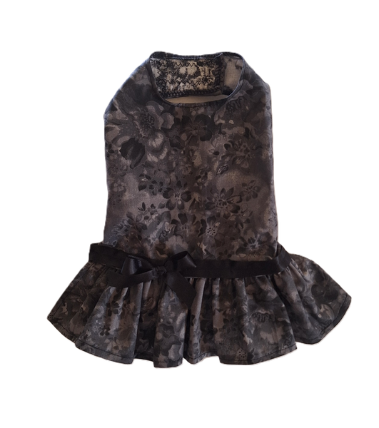 Gray and Black Floral Winter Dress