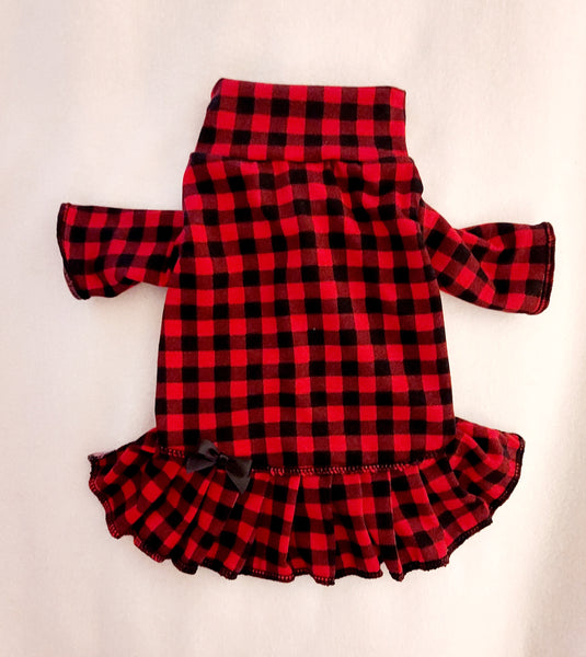 Red and Black Checks Mock Turtleneck Shirt Dress