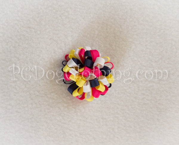 Navy, Pink, and Yellow Loopy Hair Bow SLB22