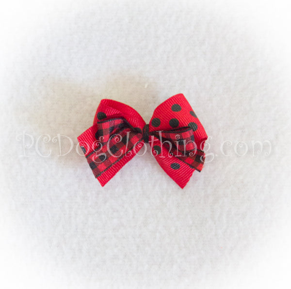 Red Gingham and Dot Hair Bow